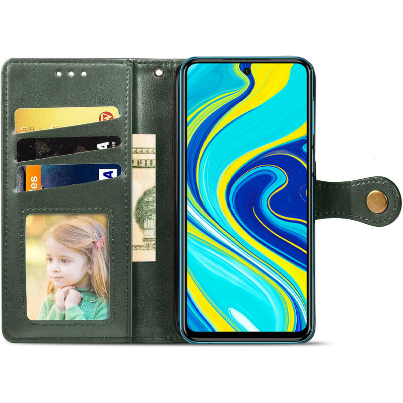 Фото Кожаный чехол-книжка GETMAN Gallant (PU) для Xiaomi Redmi Note 9s / Note 9 Pro / Note 9 Pro Max (Зеленый) на vchehle.ua