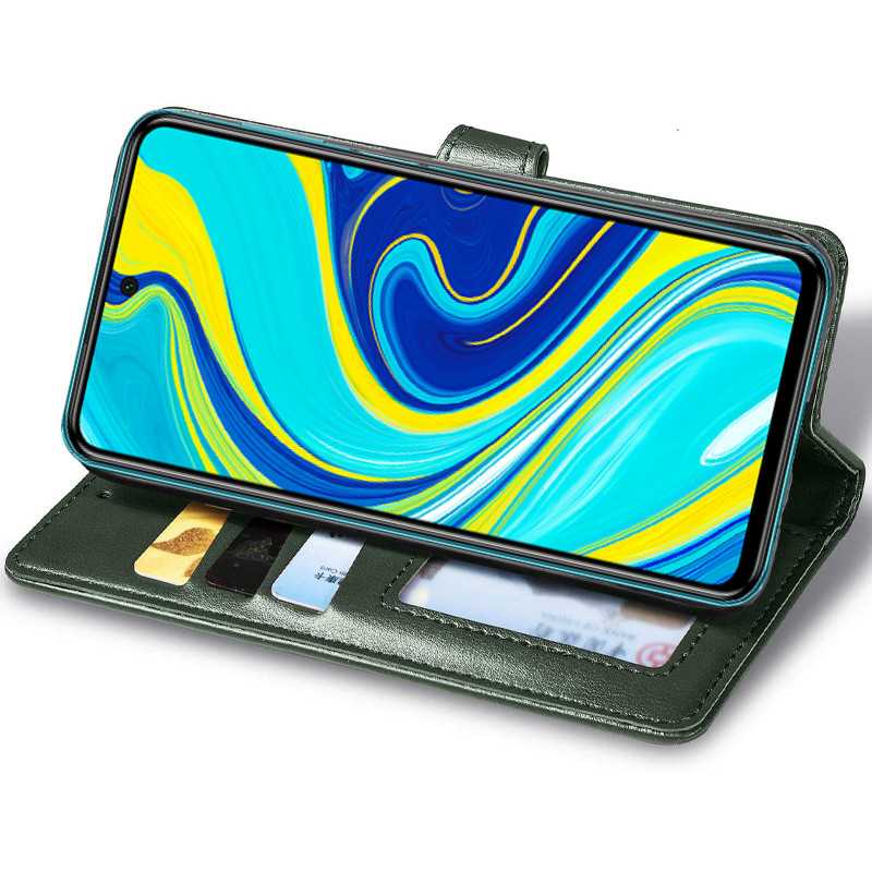 Фото Кожаный чехол-книжка GETMAN Gallant (PU) для Xiaomi Redmi Note 9s / Note 9 Pro / Note 9 Pro Max (Зеленый) в магазине vchehle.ua