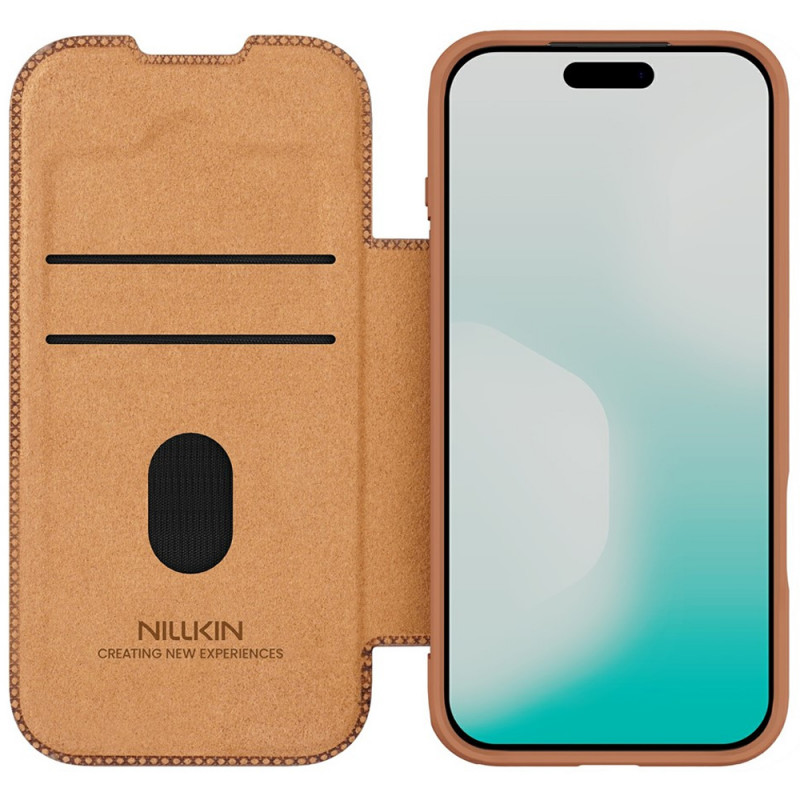 Шкіряний чохол-книжк Nillkin Qin Pro Camshield на Apple iPhone 17 Pro (6.3") (Brown) в магазині vchehle.ua