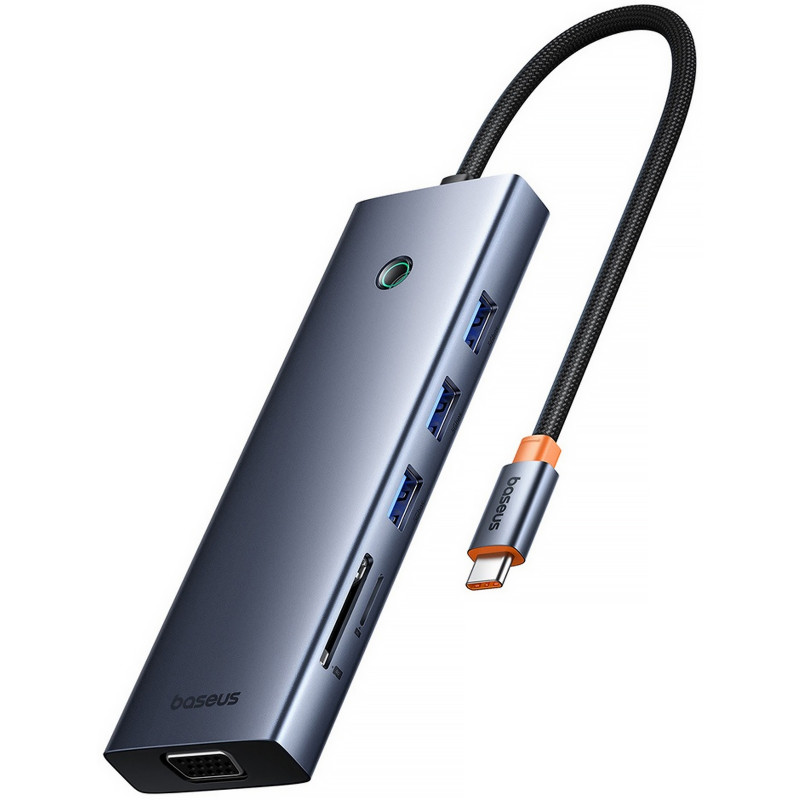 Перехідник HUB Baseus UltraJoy 10-Port (Type-C to HDMI+VGA+USB3.0*3+PD+RJ45+SD/TF3+3.5mm) (80C8) (Slate Grey)
