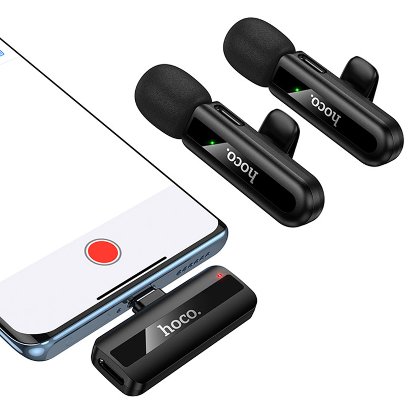 Фото Петличный беспроводной микрофон Hoco L20A Mini Voice (Lightning/Type-C) 60 mAh (Black) на vchehle.ua