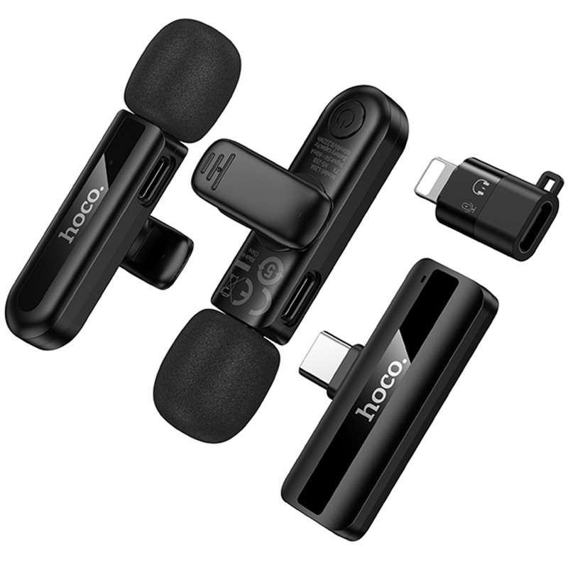 Фото Петличный беспроводной микрофон Hoco L20A Mini Voice (Lightning/Type-C) 60 mAh (Black) в магазине vchehle.ua