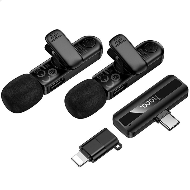 Купить Петличный беспроводной микрофон Hoco L20A Mini Voice (Lightning/Type-C) 60 mAh (Black) на vchehle.ua