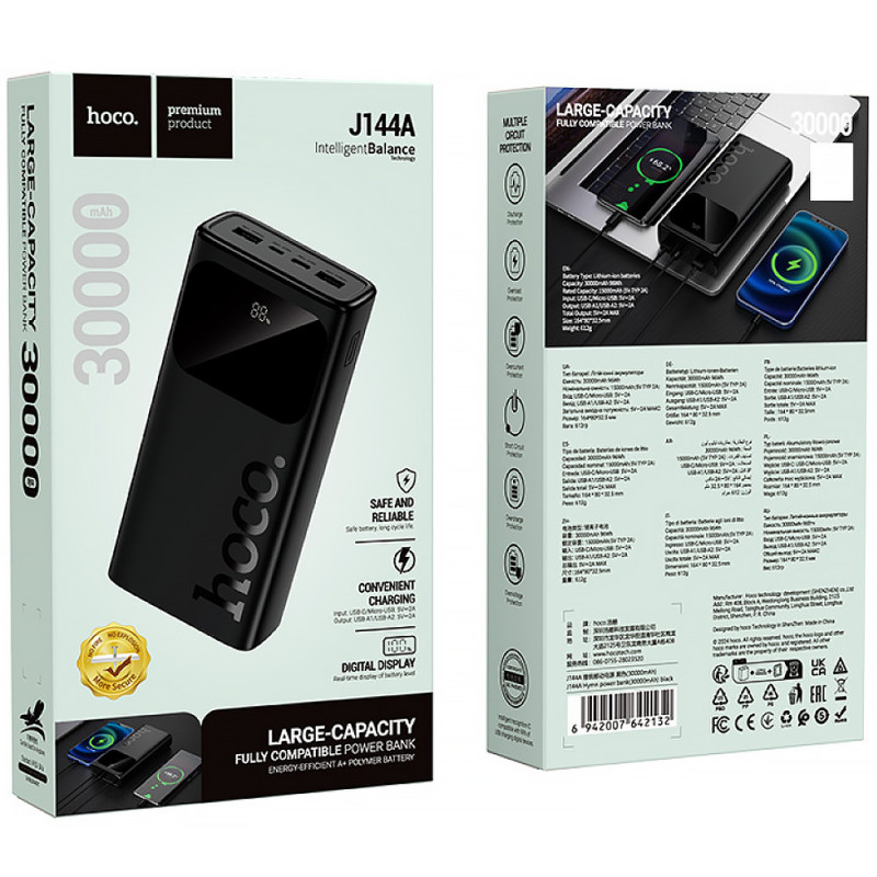 Портативний ЗП Power Bank Hoco J144A Hymn 30000mAh (Black) в магазині vchehle.ua