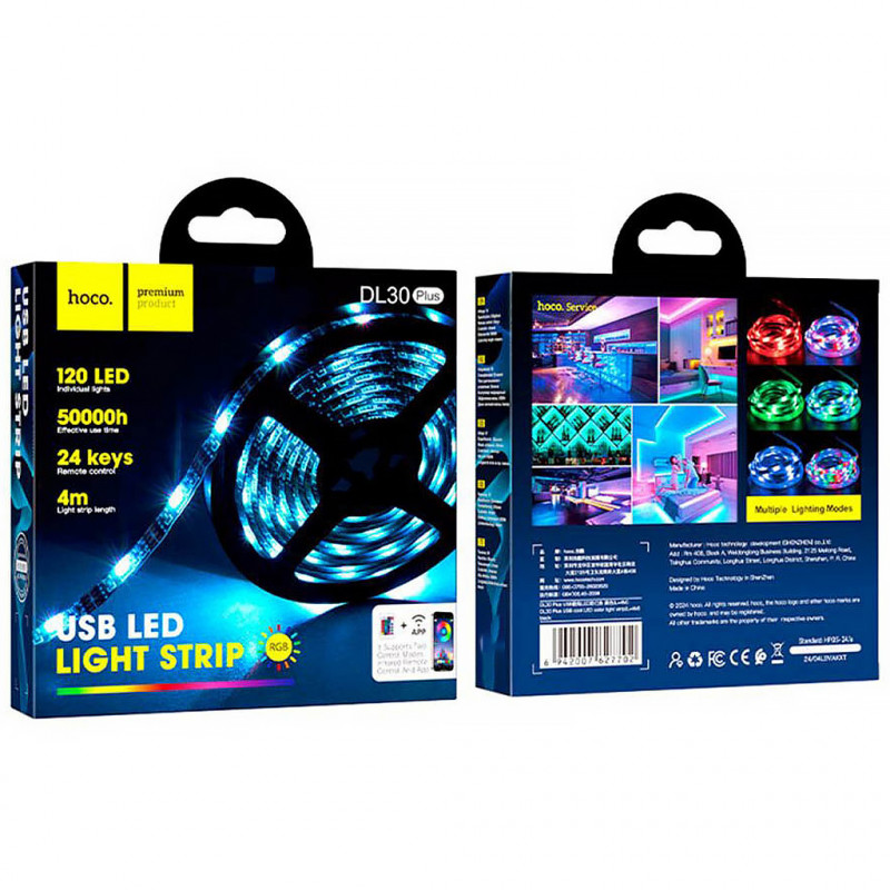 Светодиодная LED лента Hoco DL30 Plus + remote control (4m) (Black) в магазине vchehle.ua