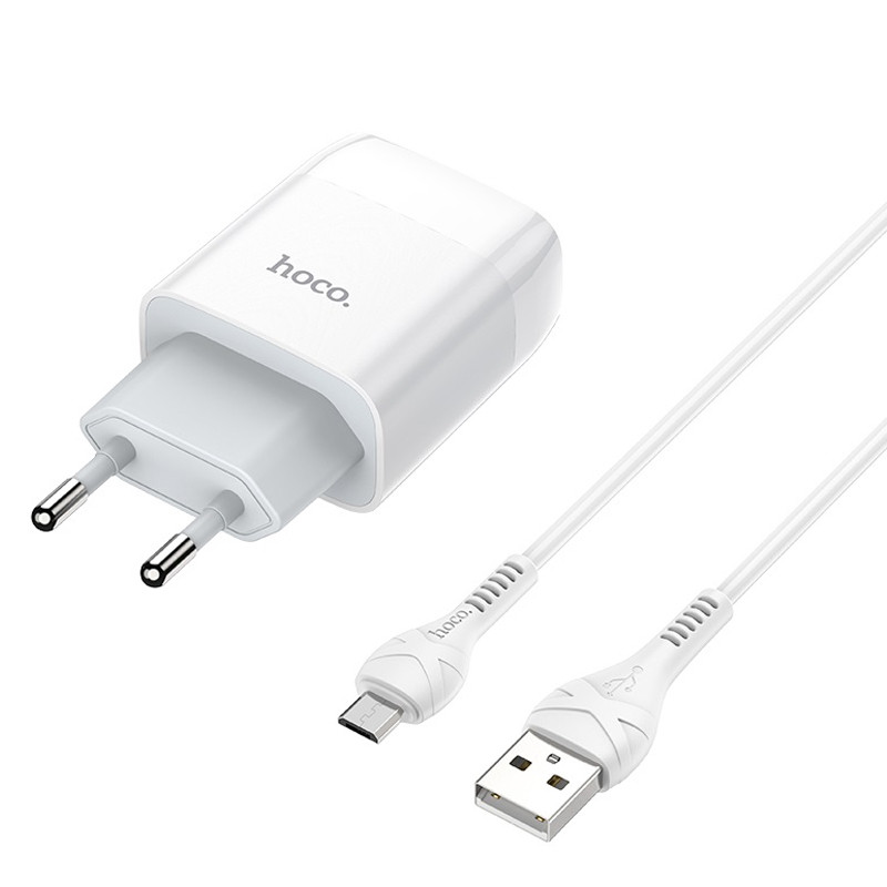 Фото СЗУ Hoco C73A Glorious 2.4A (2USB-A) + кабель USB to MicroUSB (Белый) на vchehle.ua