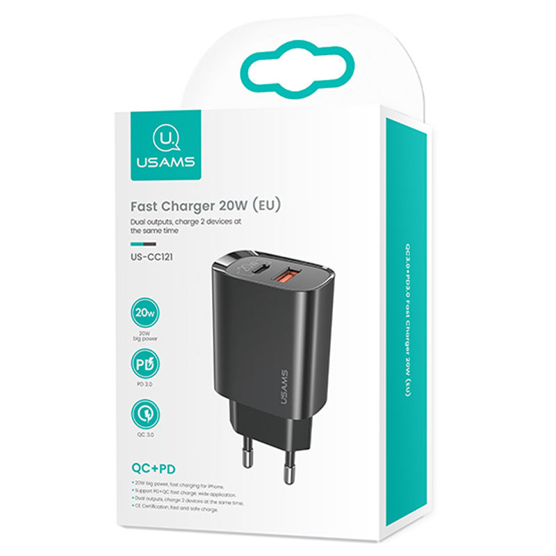 Замовити МЗП Usams US-CC121 T35 QC3.0 + PD3.0 20W (1USB-A/1C) (Чорний) на vchehle.ua