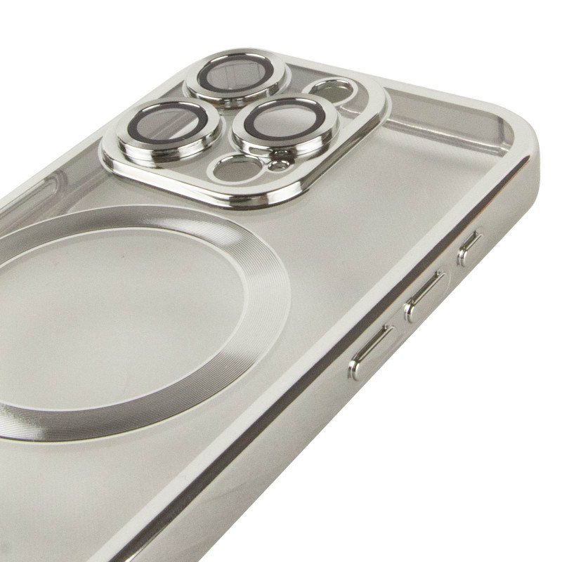 Фото TPU чехол Fibra Chrome with Magnetic safe для Apple iPhone 14 Pro (6.1") (Silver) в магазине vchehle.ua