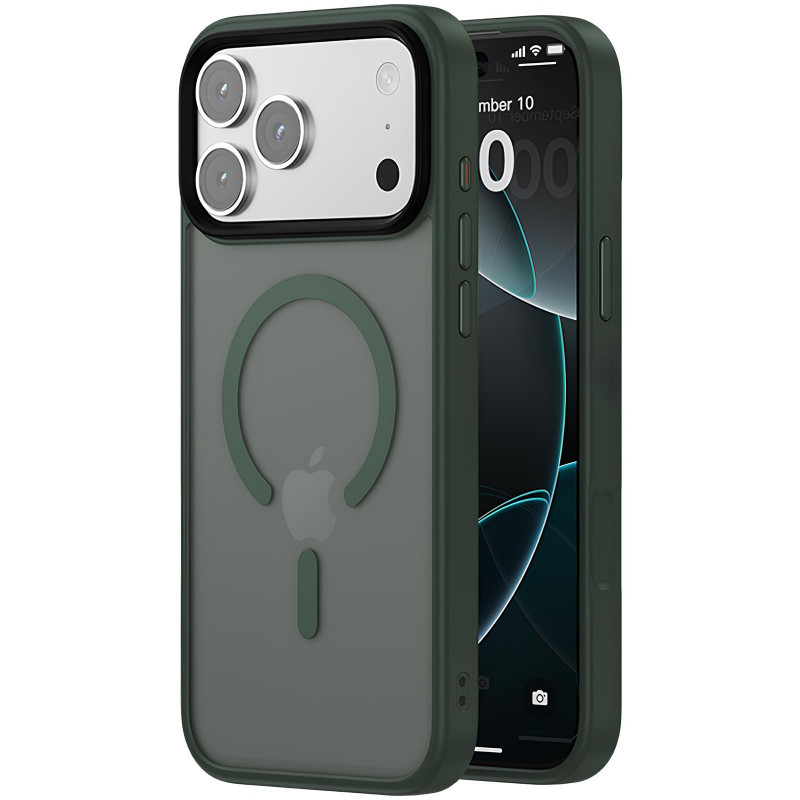 TPU+PC чохол Metal Buttons with Magnetic Safe Colorful на Apple iPhone 17 Pro (6.3") (Зелений / Dark Green)