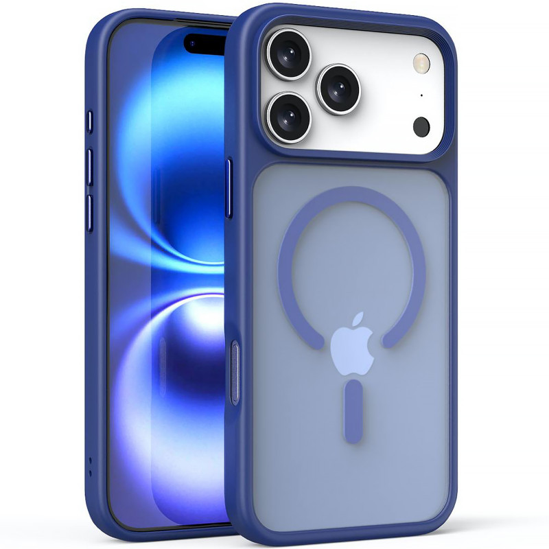 TPU+PC чехол Metal Buttons with Magnetic Safe для Apple iPhone 17 Pro Max (6.9") (Синий / Navy Blue)