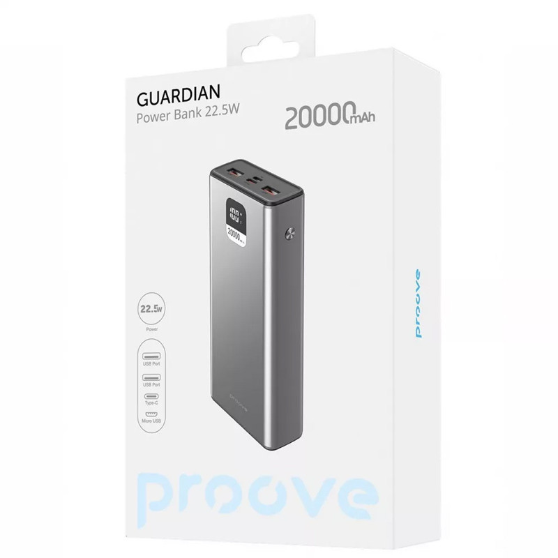 Фото Уцінка Портативне ЗУ Proove Guardian 22.5W 20000 mAh (Розкрите пакування / Metal gray) в маназині vchehle.ua