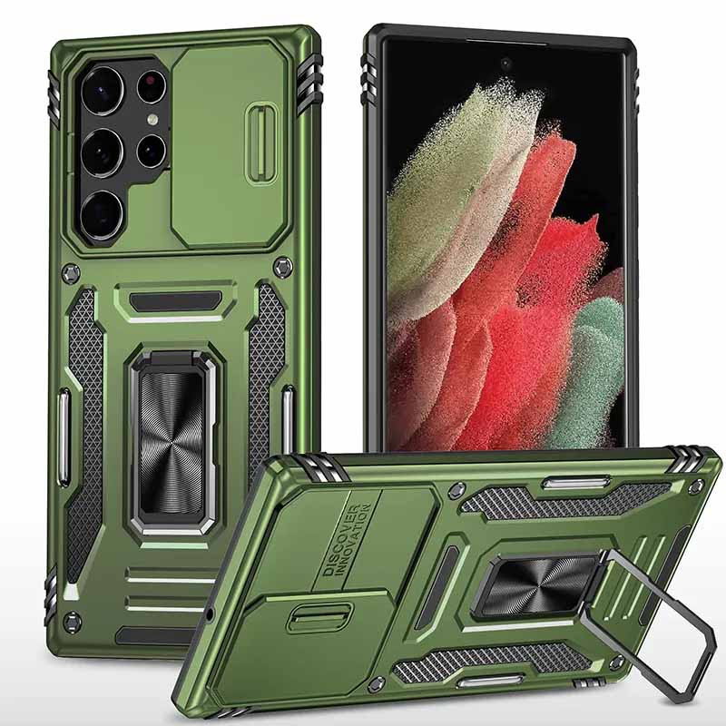Ударопрочный чехол Camshield Army Ring для Samsung Galaxy S21 Ultra (Оливковый / Army Green)