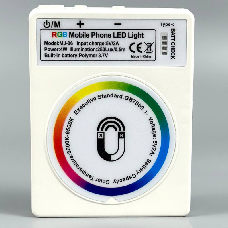 Заказать Видеосвет MJ-06 RGB magnetic 1000mAh 3000-7000K (11*9см) (White) на vchehle.ua