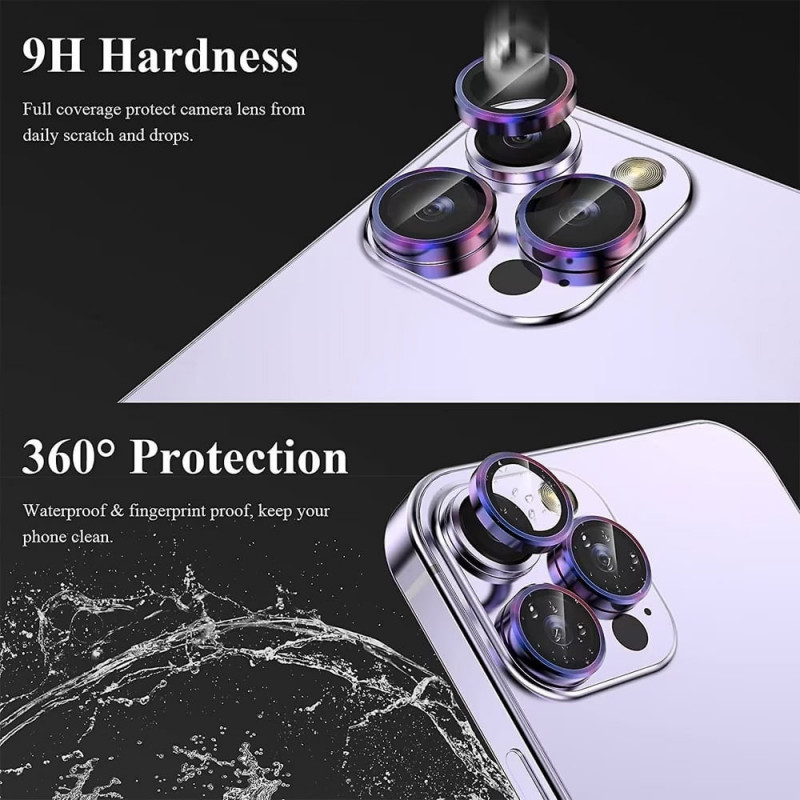 Замовити Захисне скло Metal Classic на камеру (в упак.) на Apple iPhone 13 Pro / 13 Pro Max (Бузковий / Rainbow) на vchehle.ua