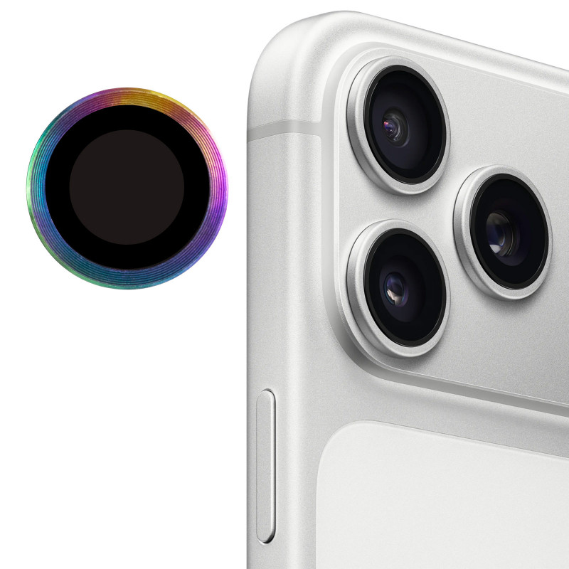 Фото Захисне скло Metal Classic на камеру (в упак.) на Apple iPhone 17 Pro (6.3") / 17 Pro Max (6.9") (Бузковий / Rainbow) в маназині vchehle.ua