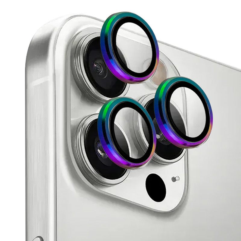 Замовити Захисне скло Metal Classic на камеру (в упак.) на Apple iPhone 17 Pro (6.3") / 17 Pro Max (6.9") (Бузковий / Rainbow) на vchehle.ua