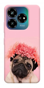 Чехол Мопс с цветами для ZTE Nubia V60