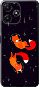 Чохол для Xiaomi Redmi 12 5G Лисички в космосі (Оранжевий)