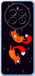 Чехол для Realme 12 4G Лисички в космосе (Оранжевый)
