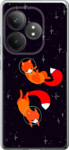 Чехол для Realme GT 6T Лисички в космосе (Оранжевый)