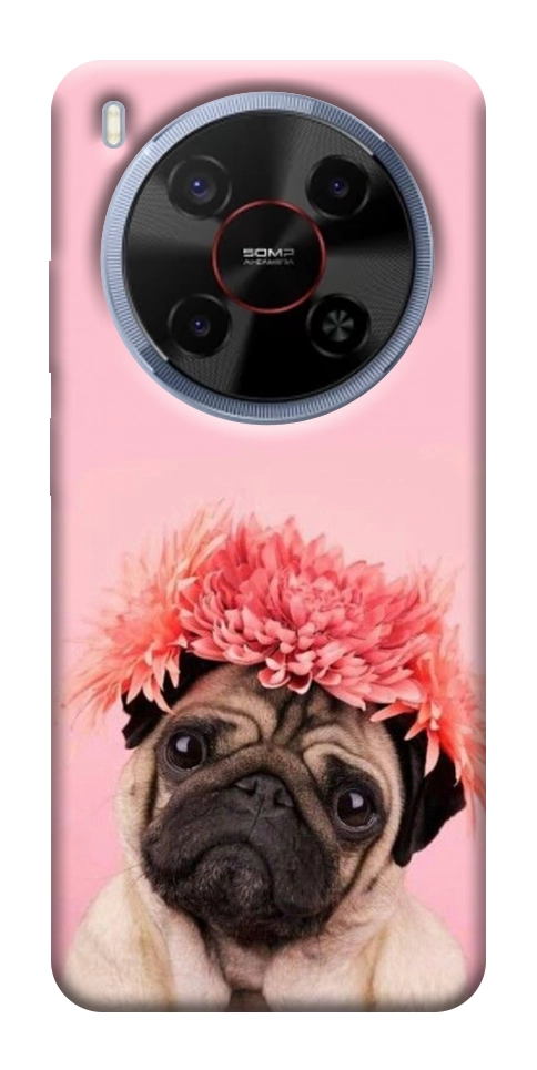 Чехол Мопс с цветами для ZTE Nubia V70 Max