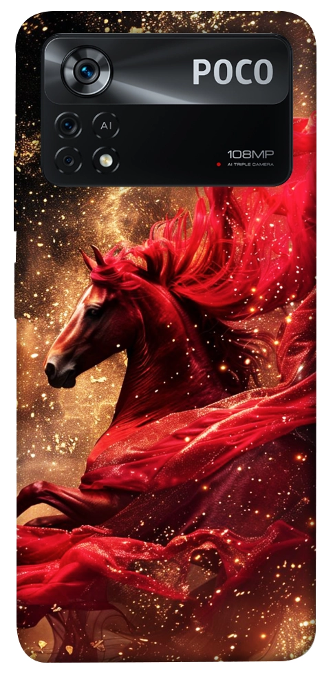 Чехол Red sparkles Horse для Xiaomi Poco X4 Pro