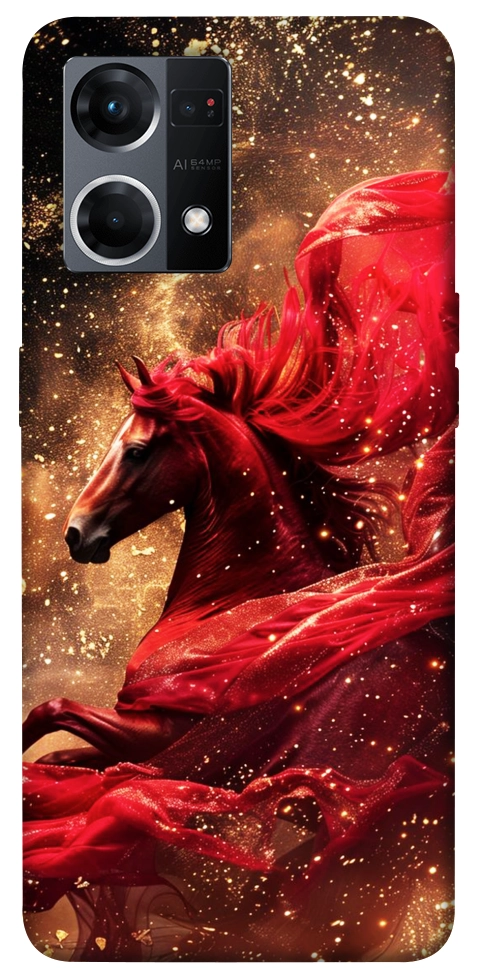 Чехол Red sparkles Horse для Oppo Reno 7 4G