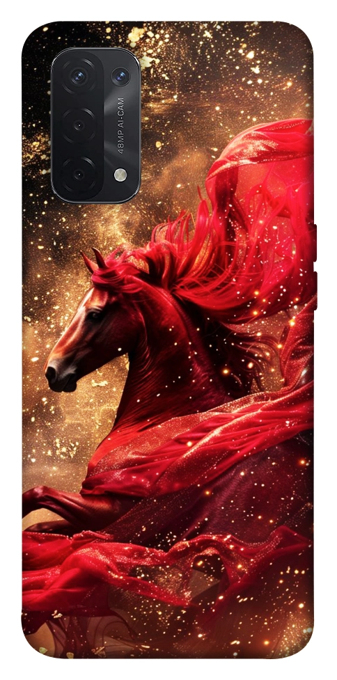 Чехол Red sparkles Horse для Oppo A74 5G