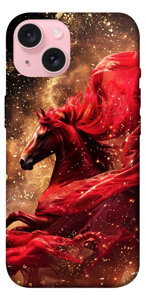 Чехол Red sparkles Horse для iPhone 15