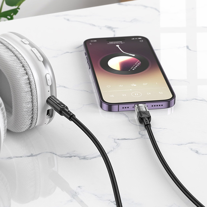 Купити Аудіо кабель Aux Hoco UPA27 Spirit transparent (Lightning to AUX 3.5mm) (1.2m) (Black) на vchehle.ua