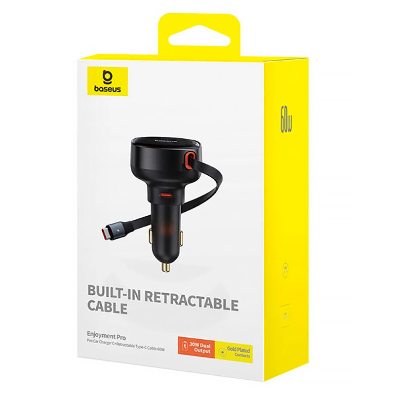Замовити АЗП Baseus Enjoyment Pro 60W (1USB-C) + висувний кабель Type-C (C00057802111-01) (Cluster Black) на vchehle.ua