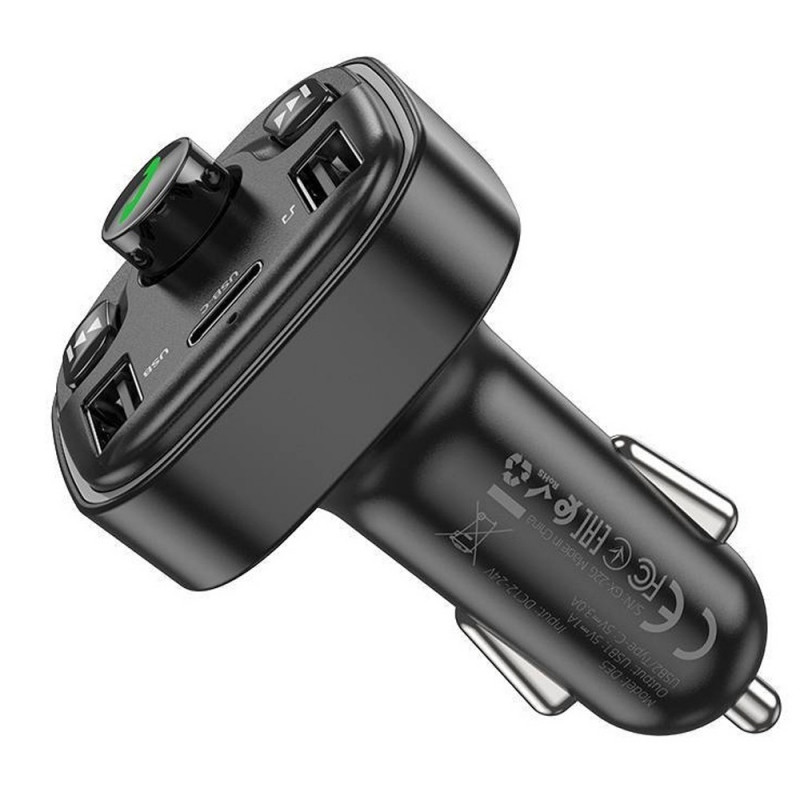 Фото АЗУ FM модулятор Hoco DE5 PD20W+QC3.0 (2USB-A/1C) (Black) в магазине vchehle.ua