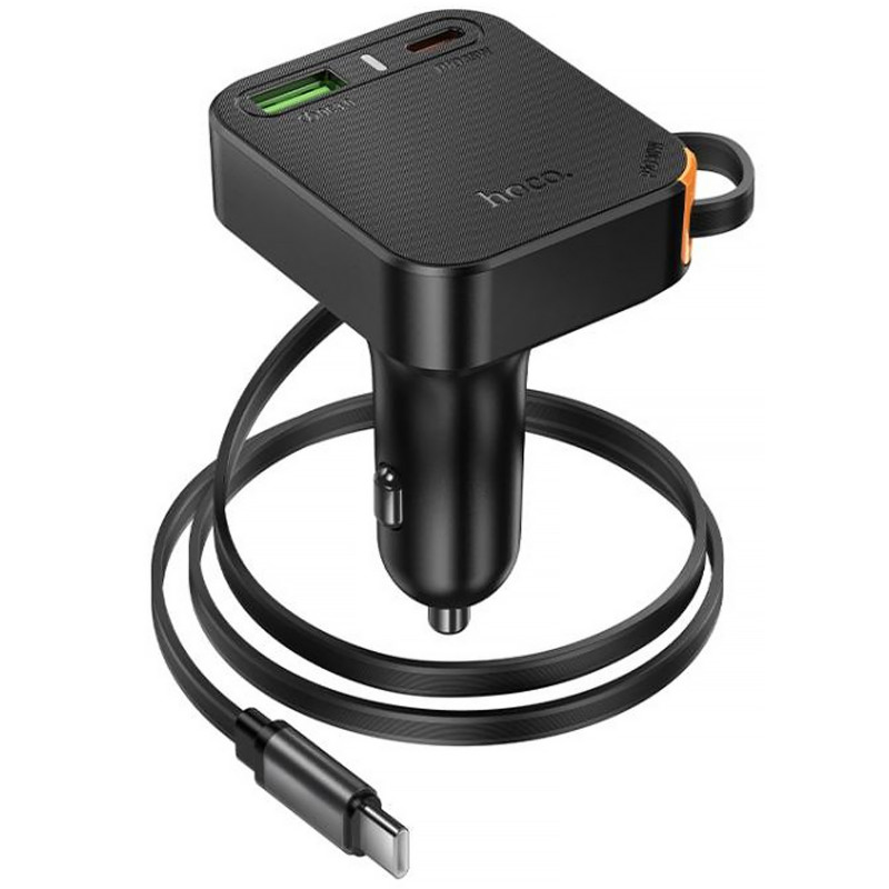 Фото АЗУ Hoco NZ18 Guardian PD65W with retractable cable (1USB-A/2C) (Black) в магазине vchehle.ua