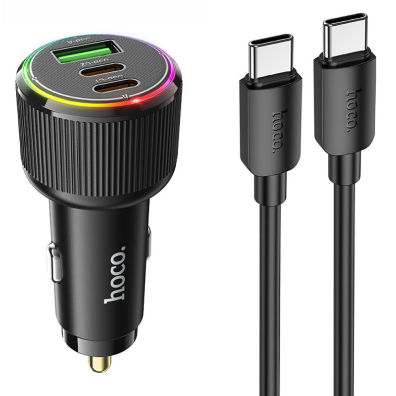 АЗП Hoco NZ17 High Power 45W (1USB-A/2C) + кабель Type-C to Type-C (Black)