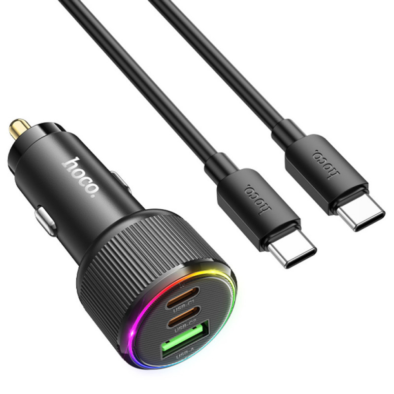 Фото АЗП Hoco NZ17 High Power 45W (1USB-A/2C) + кабель Type-C to Type-C (Black) на vchehle.ua