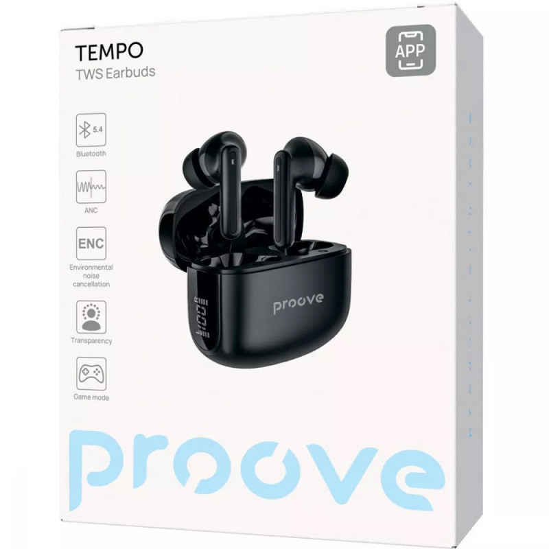 Беспроводные TWS наушники Proove Tempo with ANC (APP) (Black) в магазине vchehle.ua