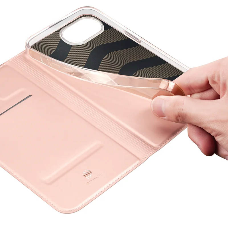 Чехол-книжка Dux Ducis с карманом для визиток для Apple iPhone 16e / 17e (6.1") (Rose Gold) в магазине vchehle.ua