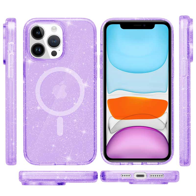 Фото Чехол TPU Galaxy Sparkle Magnetic Fit для Apple iPhone 13 Pro Max (6.7") (Purple+Glitter) на vchehle.ua