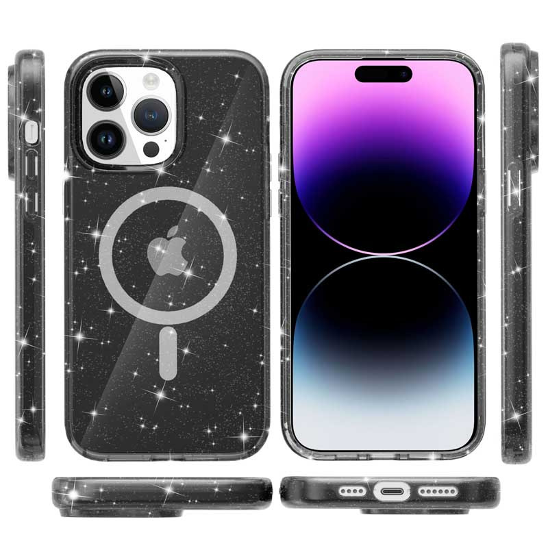 Фото Чехол TPU Galaxy Sparkle Magnetic Fit для Apple iPhone 15 Pro (6.1") (Black+Glitter) на vchehle.ua
