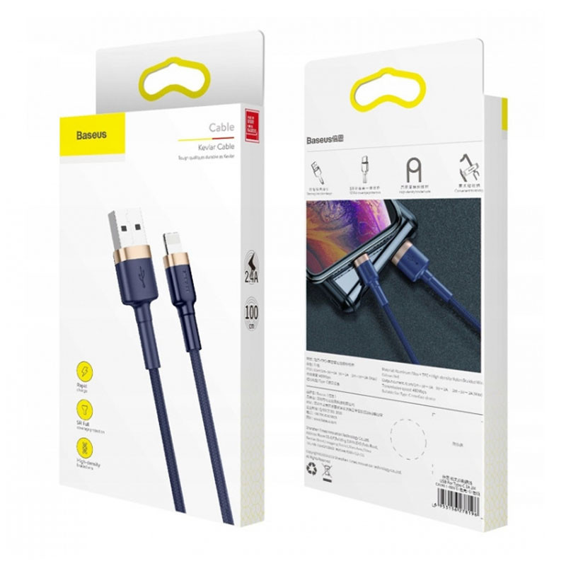 Фото Дата кабель Baseus Cafule USB to Lightning 2.4A (1m) (CALKLF-B) (Золотий / Синій) в маназині vchehle.ua