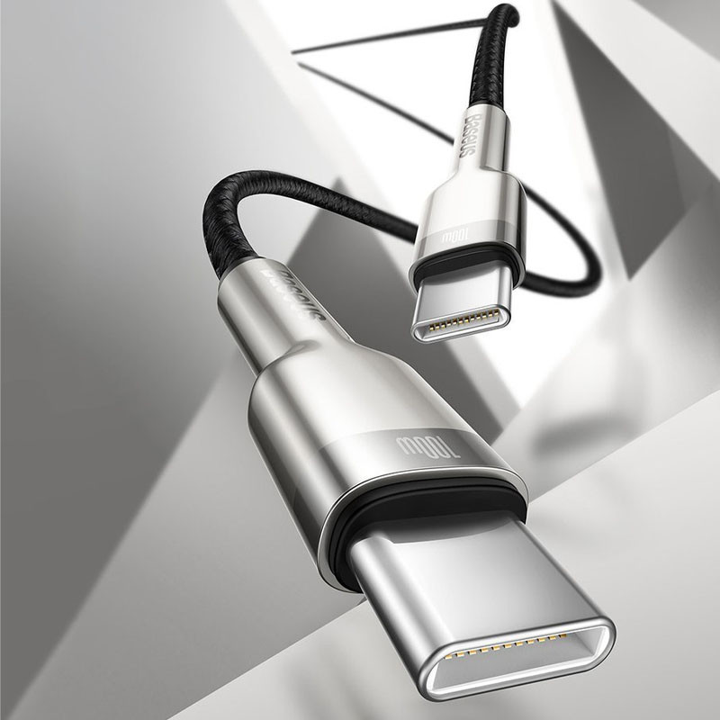 Купить Дата кабель Baseus Cafule Metal Type-C to Type-C 100W (2m) (CATJK-D) (Черный) на vchehle.ua