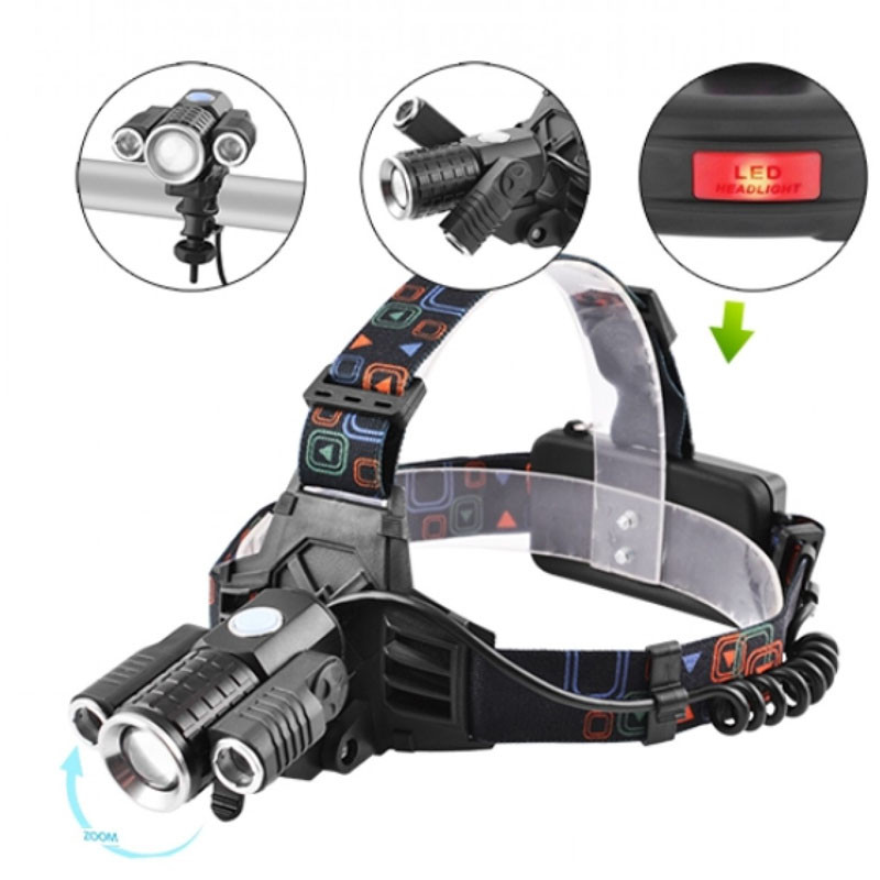 Фонарь с креплением на голову POLICE W602-T6+2XPE (4реж.) с велокр. (2х18650) (Черный)