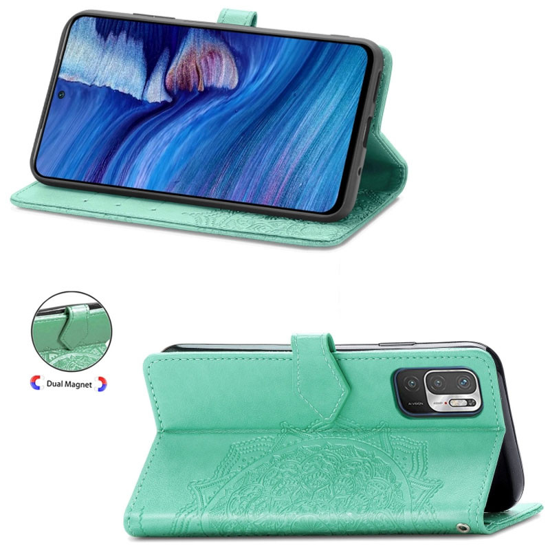 Шкіряний чохол-книжка Art Case з візитницею на Xiaomi Redmi Note 10 5G / Poco M3 Pro (Бірюзовий) в магазині vchehle.ua