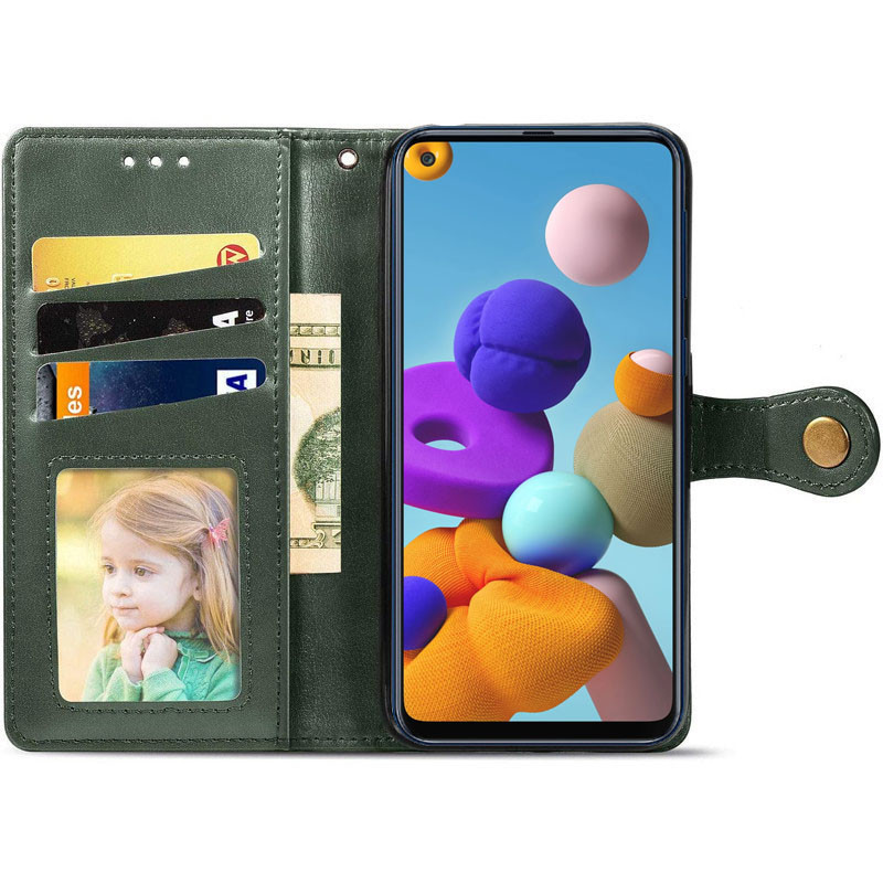 Фото Шкіряний чохол-книжка GETMAN Gallant (PU) для Samsung Galaxy A21s (Зелений) в маназині vchehle.ua