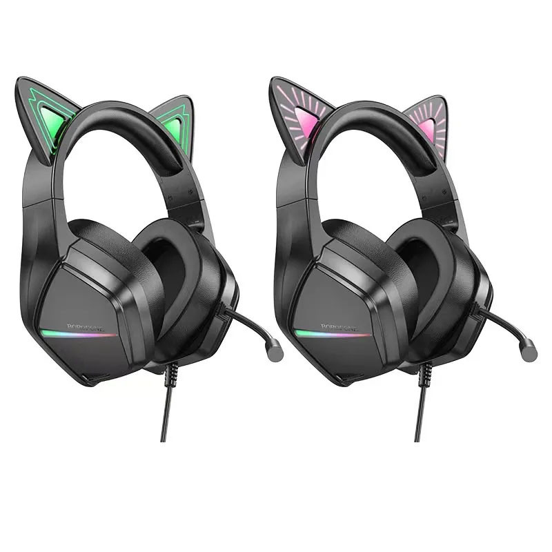 Накладные наушники Borofone BO106 Cute cat (USB+3.5mm/2m)