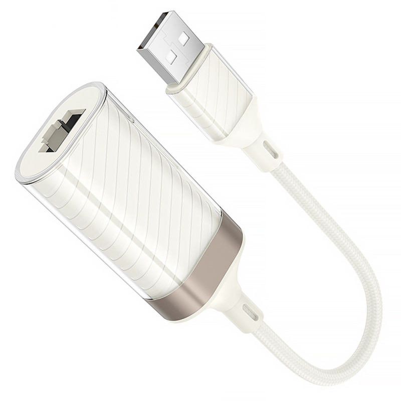 Перехідник Hoco UA41 Crystal USB to RJ45 100 Mbs (0.15m) (Apricot) в магазині vchehle.ua