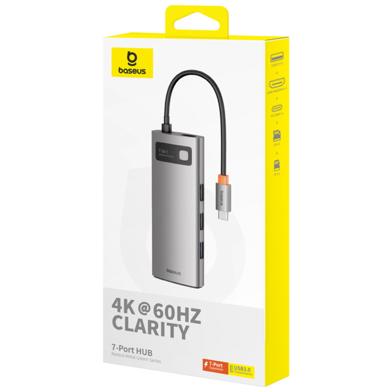 Купить Переходник HUB Baseus Metal Gleam Series 7-Port Clarity (Type-C to HDMI+USB3.0*3+PD+SD/TF) (B000307) (Station Gray) на vchehle.ua
