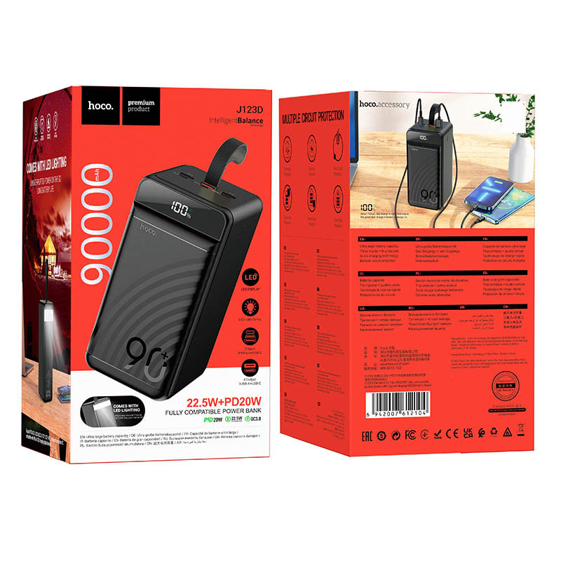 Замовити Power Bank Hoco 90000 mAh J123D Element 22.5W+PD20W (Black) на vchehle.ua