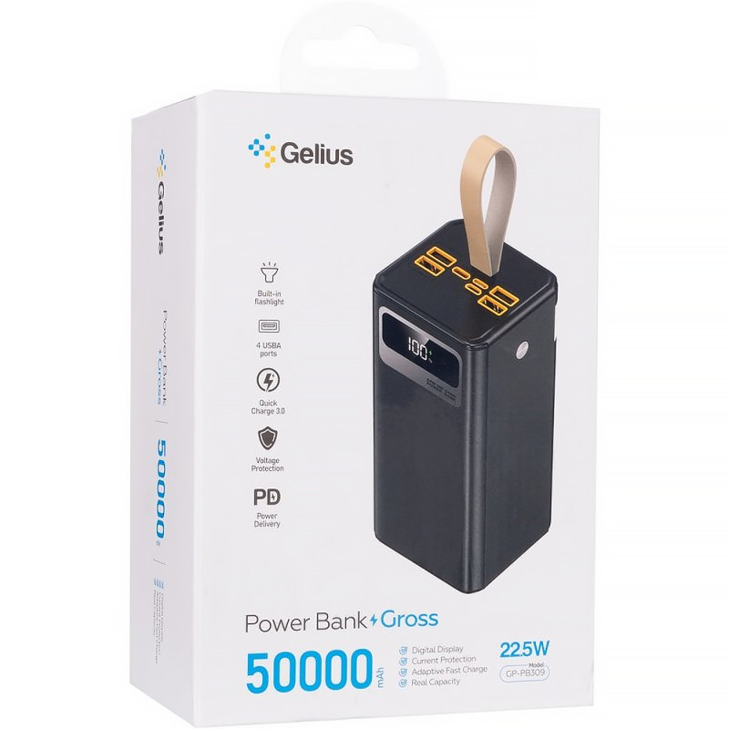 Заказать Power Bank Gelius 50000mAh Gross GP-PB309 QC+PD22.5W Led (Black) на vchehle.ua