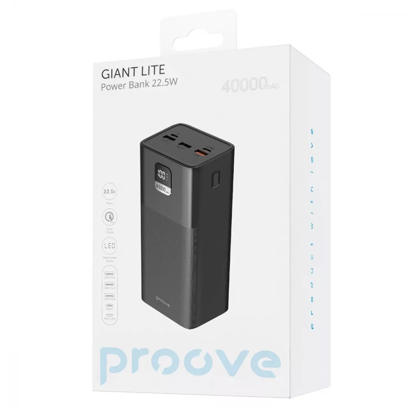 Купити Power Bank Proove 40000 mAh Giant Lite 22.5W (Black) на vchehle.ua